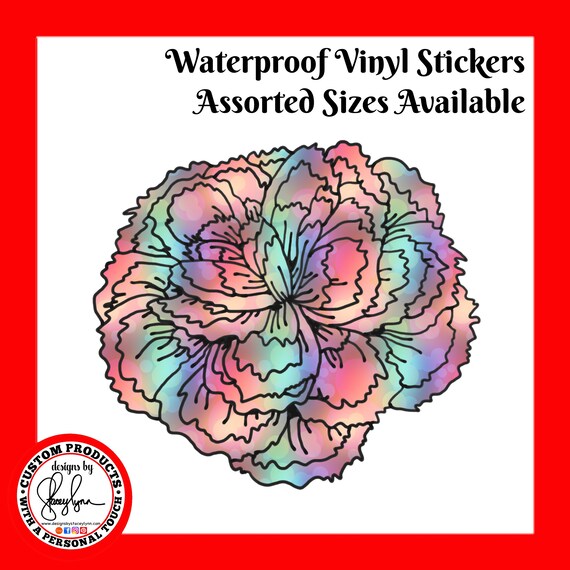 CARNATION STICKER- Waterproof, tear-resistant, vinyl decal available in assorted sizes or full sheets