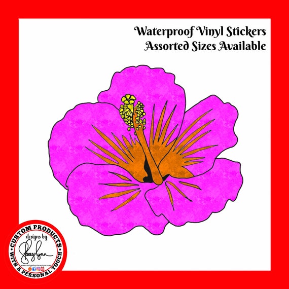 HIBISCUS STICKER- Waterproof, tear-resistant, vinyl decal available in assorted sizes or full sheets