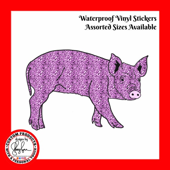 PIG STICKER, COLORFUL - Waterproof, tear-resistant, vinyl decal available in assorted sizes or full sheets