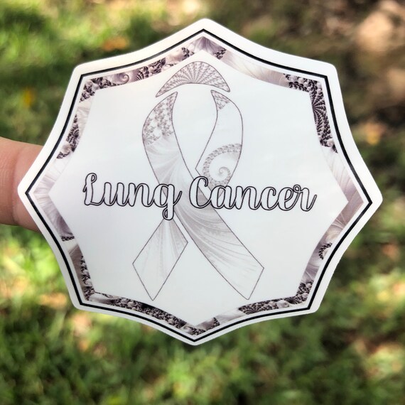 Lung Cancer white ribbon Sticker- Waterproof, tear-resistant, vinyl decal available in assorted sizes or full sheets