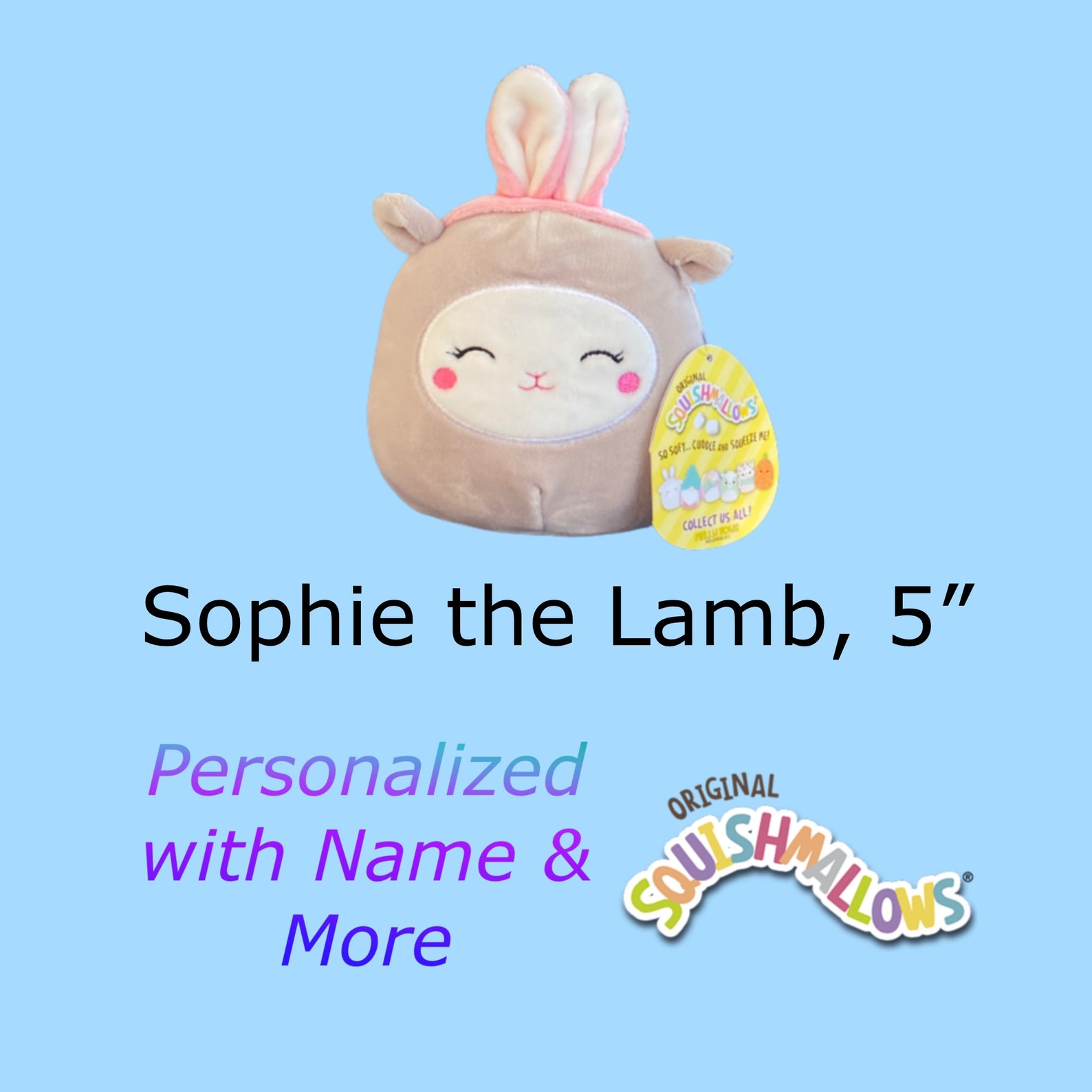 PERSONALIZED SQUISHMALLOW Sophie the Lamb w Bunny Ears 5 | Etsy