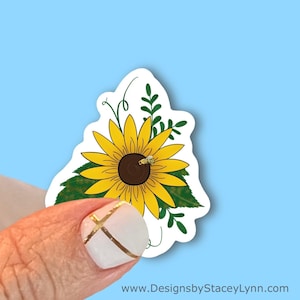 Sunflower with Bee Durable Vinyl Sticker for Water Bottles, Journals, Car Windows, Laptops & More