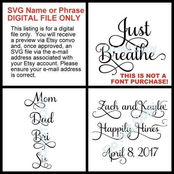 TWO Names (up to 30 letters) SVG File in Samantha font | Digital File only **NOT** a font purchase