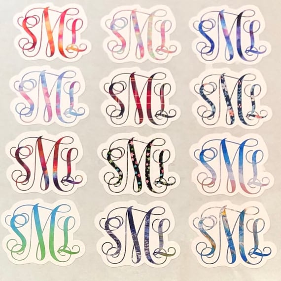 Waterproof Monogram Sticker | watercolor, plaid, floral, stars or beach designs