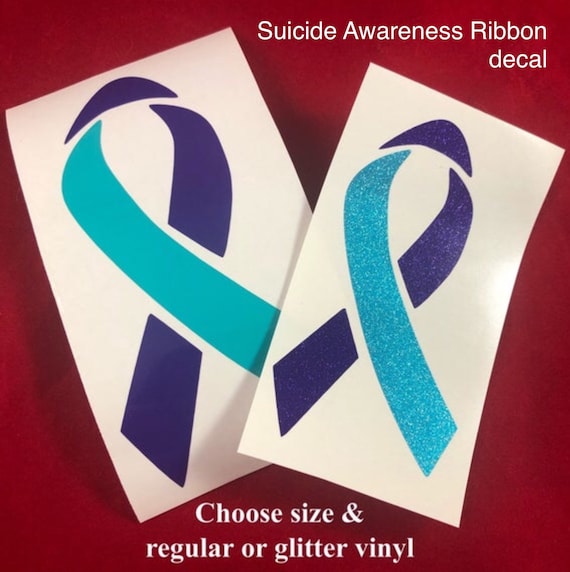 Suicide Awareness Ribbon decal; Prevention sticker, In memory of, Teal & Purple ribbon