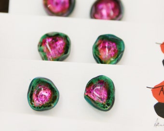 Handmade iridescent studs earrings, polymer clay and resin studs, unusual jewellery, unique earrings, hypoallergenic studs, one of a kind