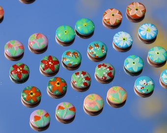 Hand painted mini studs, polymer clay and resin, stainless steel post, lightweight earrings, eco resin jewellery, floral clay earrings