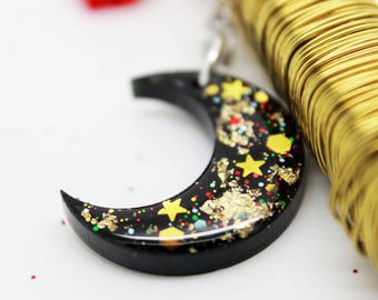 Boho Moon Necklace Crescent Moon Necklace Moon Jewellery Moon Choker Moon & Star Moon Pendant Resin Moon Galaxy Moon Glitter Jewellery