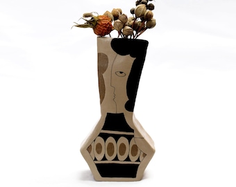 Jarrón escultórico hecho a mano, flores secas de bricolaje, piezas ilustrativas de jarrón, jarrón decorativo, jarrón facial, tótem, jarrón moderno, popular, decoración
