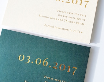 Gold Foil Wedding Save the Date, Modern, Minimal, Elouise Sample