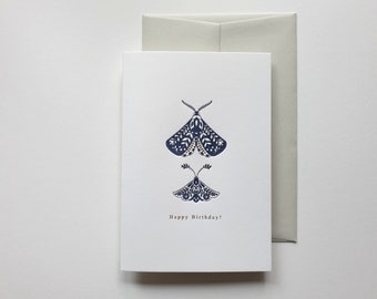 Birthday Moths letterpress greeting card, love, friendship, modern