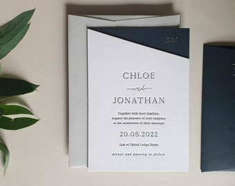 Letterpress Wedding Invitation, Modern, Minimal, Chloe Sample