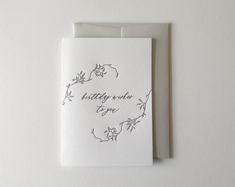 Birthday wishes letterpress greeting card, floral, modern