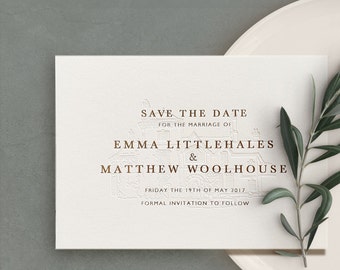 Letterpress / Foil Wedding Save the Date Card, Venue Illustration, Emmeline sample