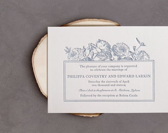 Letterpress Wedding Invitations, Vintage, Floral, Traditional, Juliette sample