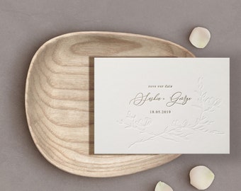 Letterpress / Foil Wedding Save the Date Card, Modern, Traditional, Floral, Camille sample