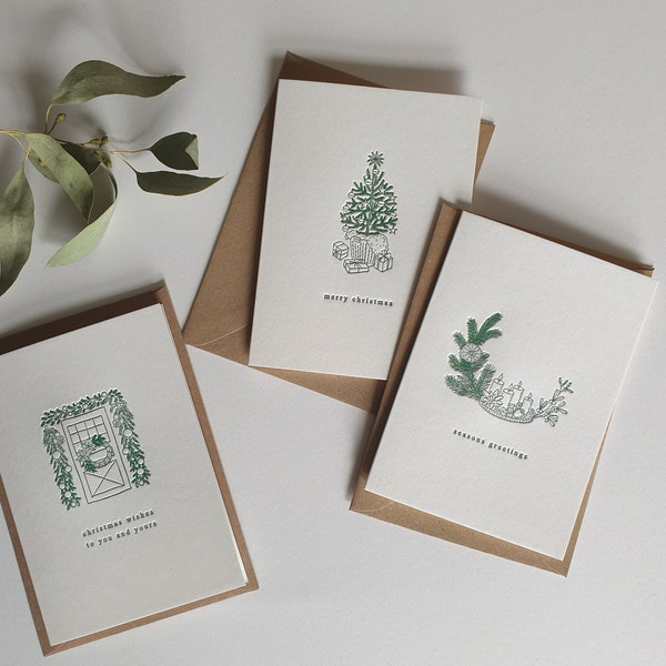 Traditional Letterpress Christmas Cards, pack of 6