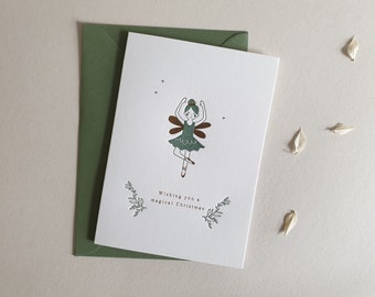 Magical Christmas Card, letterpress, gold foil, ballet dancer