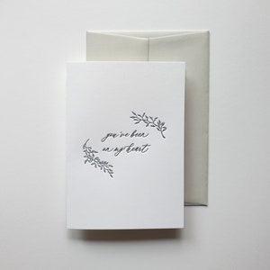 Op mijn hart letterpress wenskaart, sympathie, vriendschap, modern