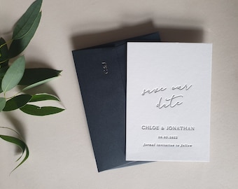 Letterpress Wedding Save the Date, Modern, Minimal, Chloe Sample