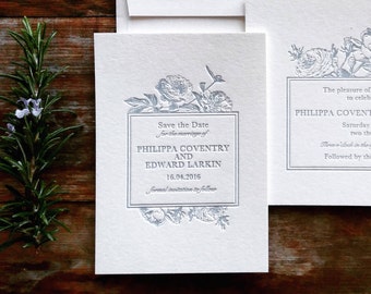 Letterpress Wedding Save the Date Card, Modern, Traditional, Floral, Juliette sample