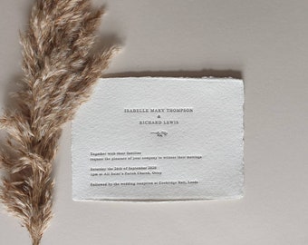 Letterpress Wedding Invitations, Rustic, Vintage, Deckled edge, Isabelle sample