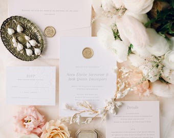 Letterpress Wedding Invitation, Modern, Minimal, Nora Sample