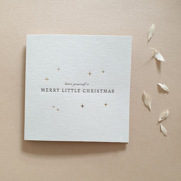 Vintage Letterpress Christmas Card with Gold Foil, Merry Little Christmas