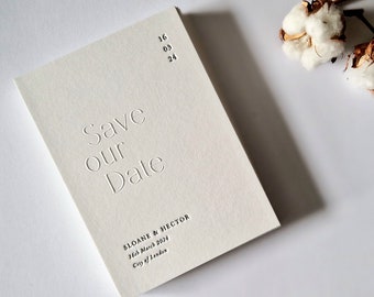 Letterpress and Embossed Wedding Save the Date card, Modern, Minimal - Ottilie