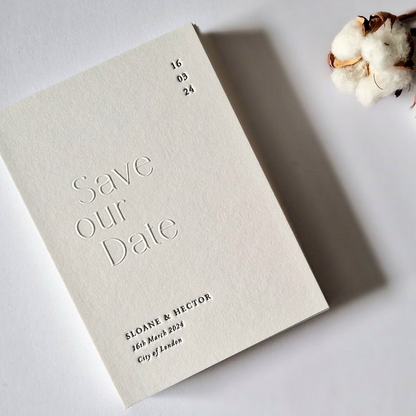 Letterpress und geprägte Hochzeit Save the Date Karte, Modern, Minimal - Ottilie