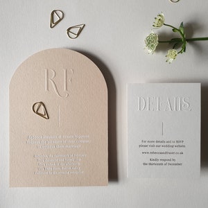 Foil and Embossed Wedding Invitation, Modern, Minimal, Arch, Odette Sample