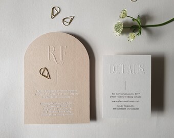 Foil and Embossed Wedding Invitation, Modern, Minimal, Arch, Odette Sample