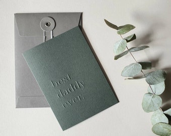 Fathers Day embossed greeting card, letterpress, Modern and minimal (green)