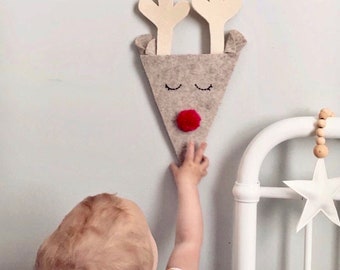 Christmas Reindeer Felt Hanging Flag Banner Decoration