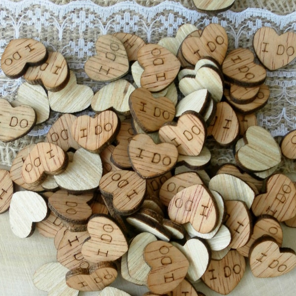 100 Tiny "I Do" Hearts ~ 1/2" ~ Cute Little Wooden Hearts! Bridal Shower Decoration ~ Summer Wedding