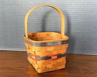 1993年 ロンガバーガー 手編み グリーン ストライプ バスケット 木製