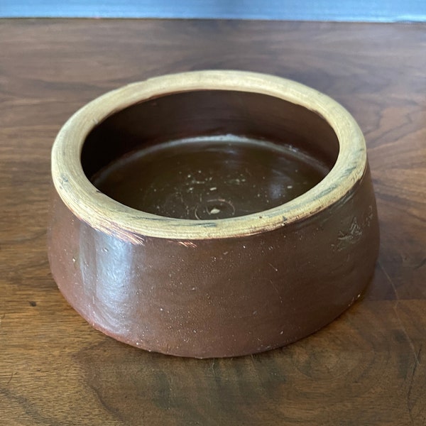 Early 1900's Pet Water Bowl, Wide at Bottom and Heavy so It Doesn't Tip, Rustic Brown Glaze on Crockery, Great VTG Condition, Size in Photos