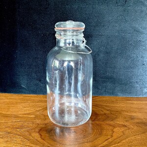 1940&#39;s-60&#39;s Owen&#39;s Illinois, Inc. Narrow Neck Plain Clear Glass, Lightening Jar, Glass Lid w Wire Clasp, Diamond & Oval w &quot;I&quot; inside, Great