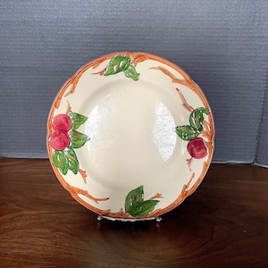 1940-1984 Franciscan Apple Dinner Plate, USA Hand Painted n Embossed Twigs, Apples, n Leaves. Good Used Cond. Utensil Marks, No Other Damage