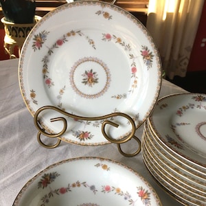 1960&#39;s (10) NORITAKE &quot;Dresdena&quot; Porcelain B & Bs Price is for ONE.Graceful Arches, Gold Trim. Shell Pink, Yellow, Blue, Sage, Good VTG Cond.