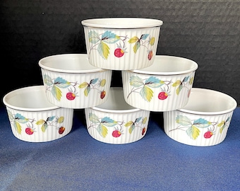 Juego de 6 ramequines de porcelana Royal Worcester "Strawberry Fair" de 1974-1978, fabricados en Inglaterra, ¡SIN USAR! Sin daños. Tamaño en las fotos.
