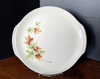 1950's-60's Salem China "Maple Leaf" Tab Handle Platter, Green Brown Yellow Leaves on Off White Base, Excellent VTG Condition, Size in Photo