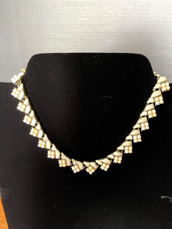 1960's Coro White Floral Beads & Enamel On Gold, … - image 1
