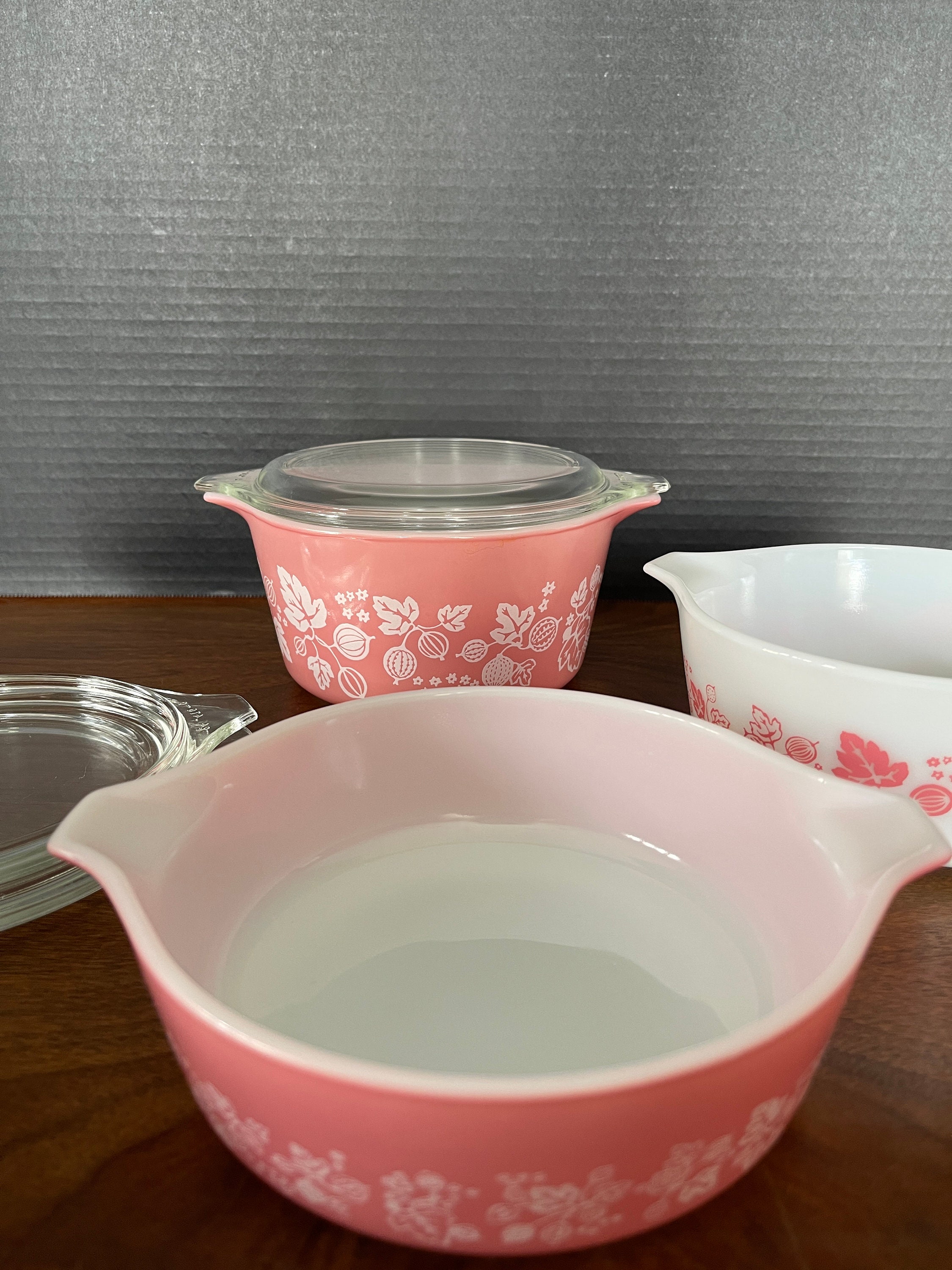 1957-1966 PYREX Pink Gooseberry Stackable Casserole Set