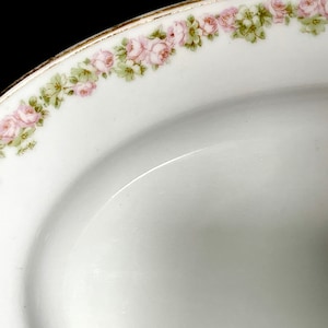 1927-Disc. Tirschenreuth Bavaria Porcelain &quot;ROSEDALE&quot;  Platter, Petite Roses Pink, Green Shades n a Touch of Pale Blue on White, Gold Trim