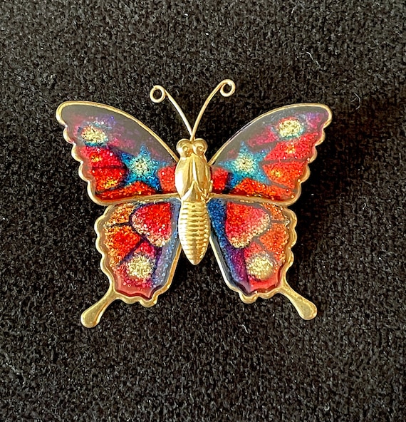 1950's-60's Metallic Enamel Butterfly Pin, Beautif