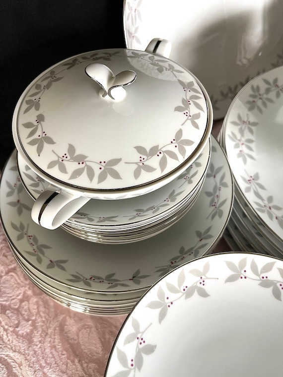 1950's GEM CHINA Set, (48) Pieces Bone China Dinnerware, Silver