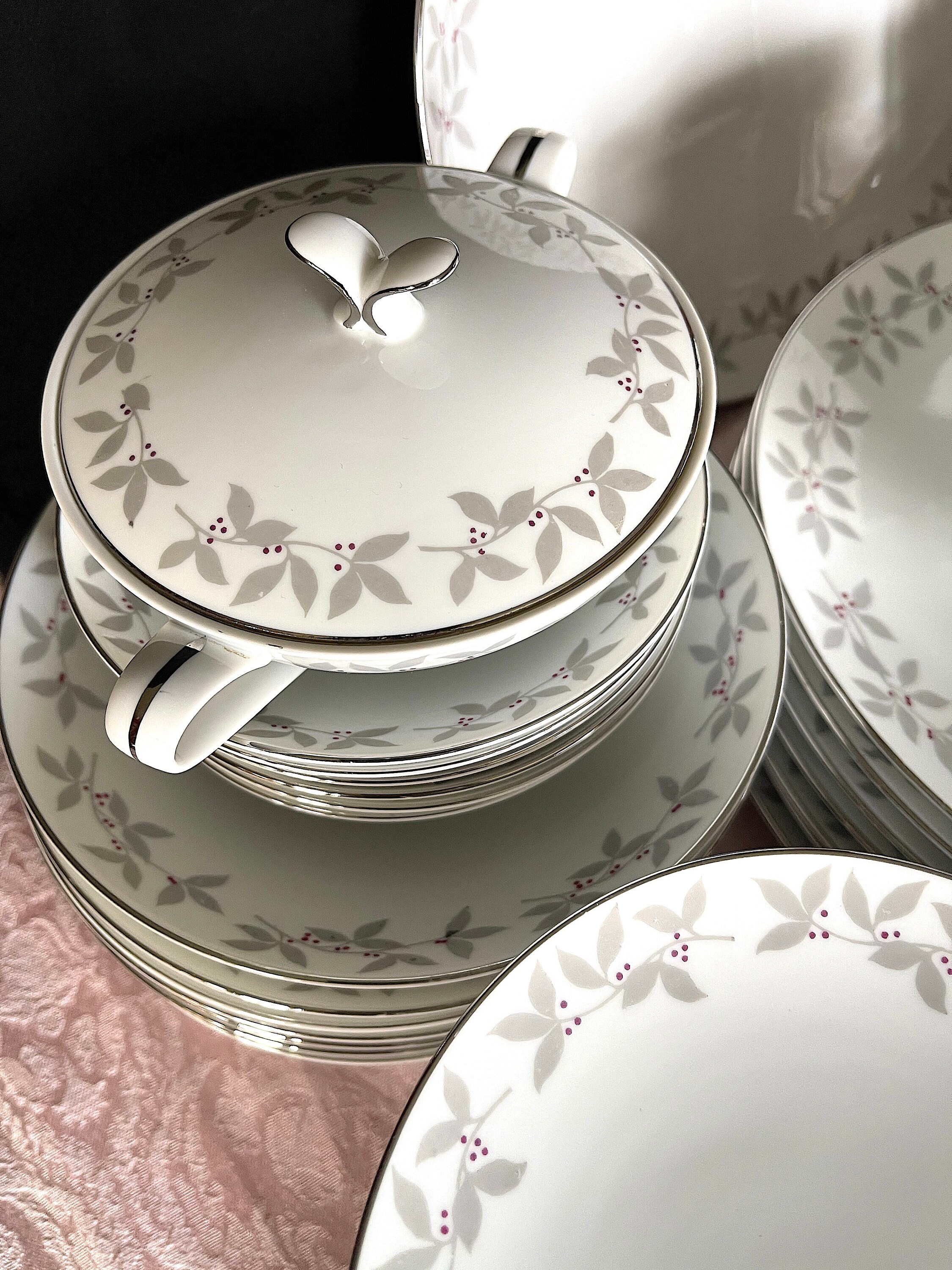 1950's GEM CHINA Set, (48) Pieces Bone China Dinnerware, Silver