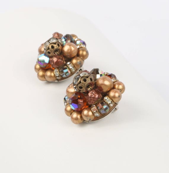 1950's LAGUNA Earrings Gold Tone Copper, Amber AB… - image 2