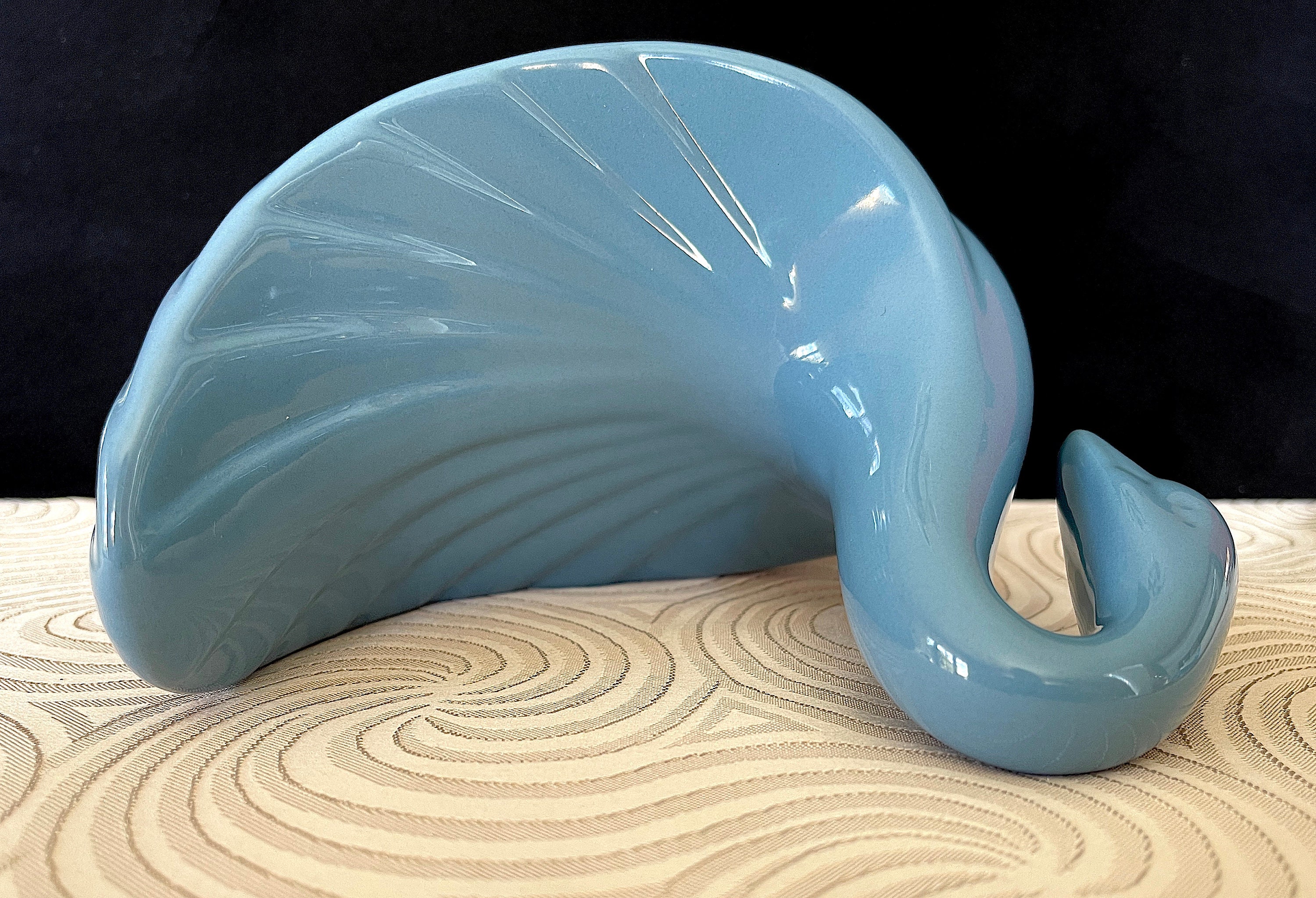 【Carrol Swan】Ceramic Object 球体 オブジェ 1980's Ceramic Blue Swan, H on Bottom, Exc. VTG Cond., Holds